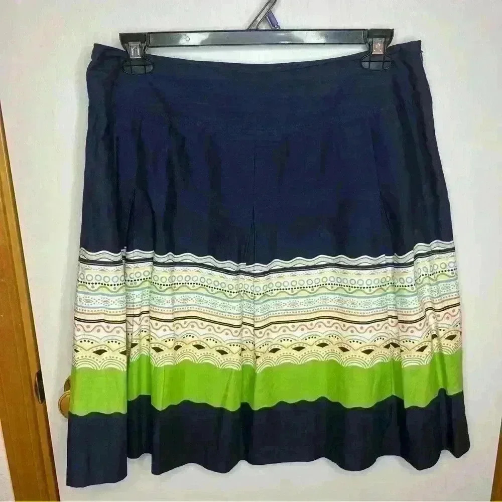 Talbots Skirt Pleated Midi Women 14 Blue Green Cotton Lined Vintage casual‎